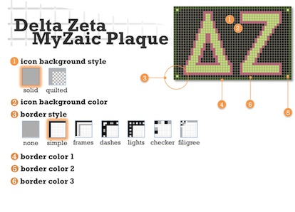 MyZaic Delta Zeta greek letters plaque order details